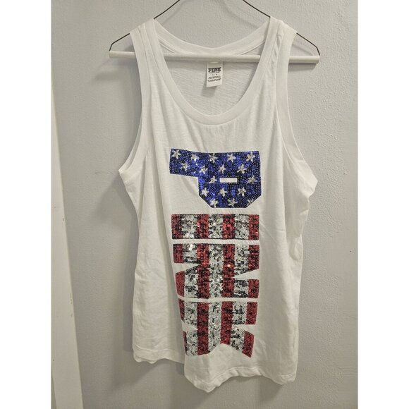 Victoria Secret Pink  Sequin Tank Red White Blue Patriotic Sleeveless Size Large - Picture 10 of 11